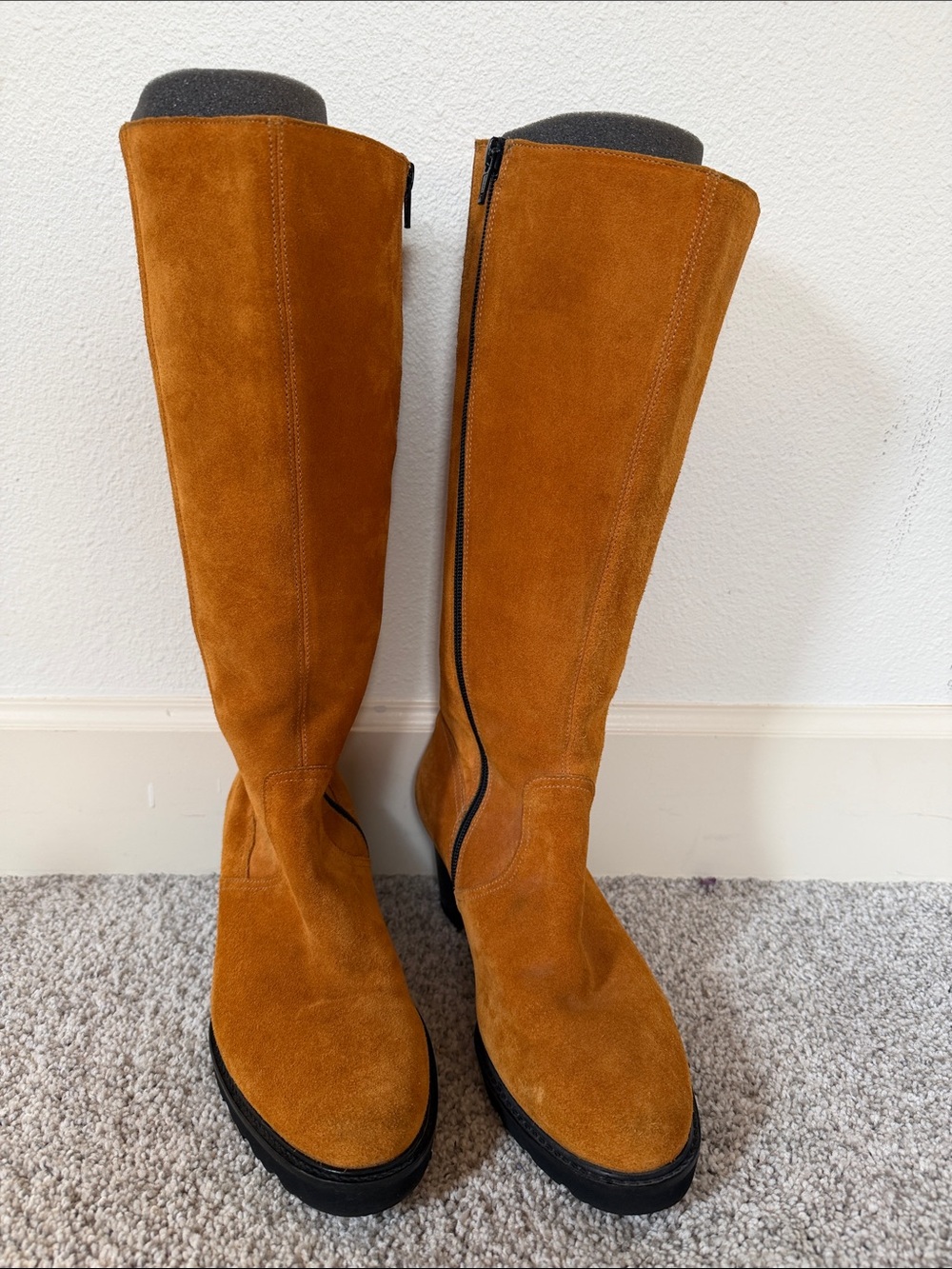 Knee Hi Suede Boots in Cognac Tan